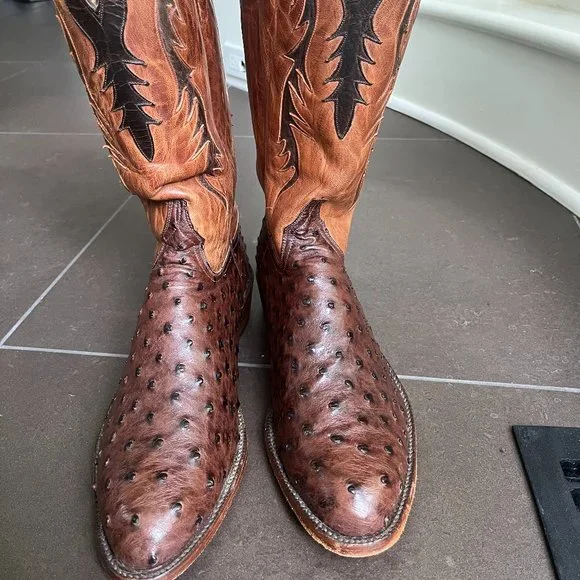 COPY - Custom-Made Full Quill Ostrich Lucchese Men\'s Cowboy Boots Lucchese Handmade Full Quill Ostrich Napoli Roper Cowboy  main image 4